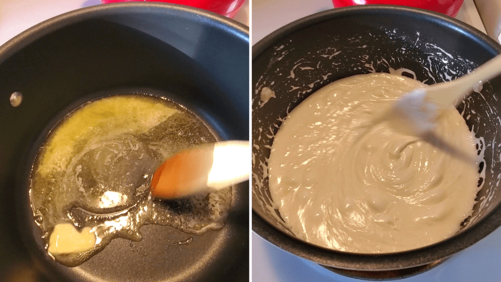 A fun St. Patrick’s Day take on the traditional Rice Krispies Treats, these Lucky Charms Marshmallow Treats are the perfect easy-to-make, no-bake dessert. Plus, they’re sweet, crunchy, so buttery, and have TWO kinds of marshmallows! Yum!
Here, melt 3 tablespoons of butter in a large pot and add 1 10 oz. bag of mini marshmallows. Melt the marshmallows completely.