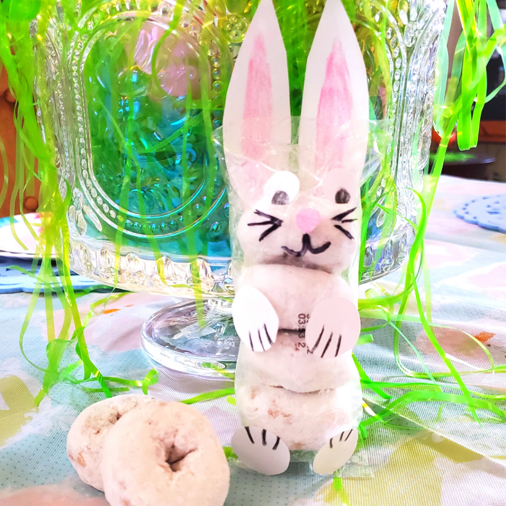 These simple and adorable Easter Bunny Donuts make for a quick Easter basket gift for kids or a fun spring treat to hand out to friends and family!